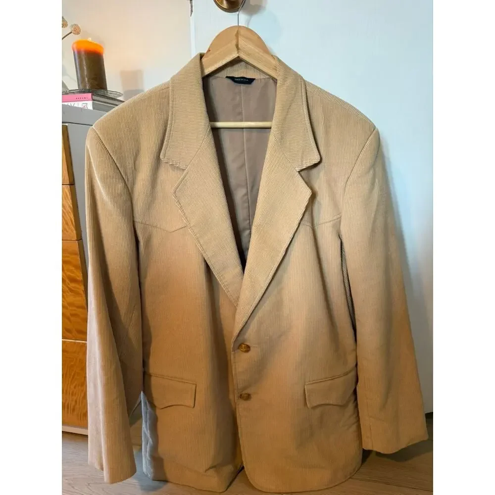 Vintage Pioneer Wear Tan Corduroy Western Blazer | USA Ranch Jacket ✨
